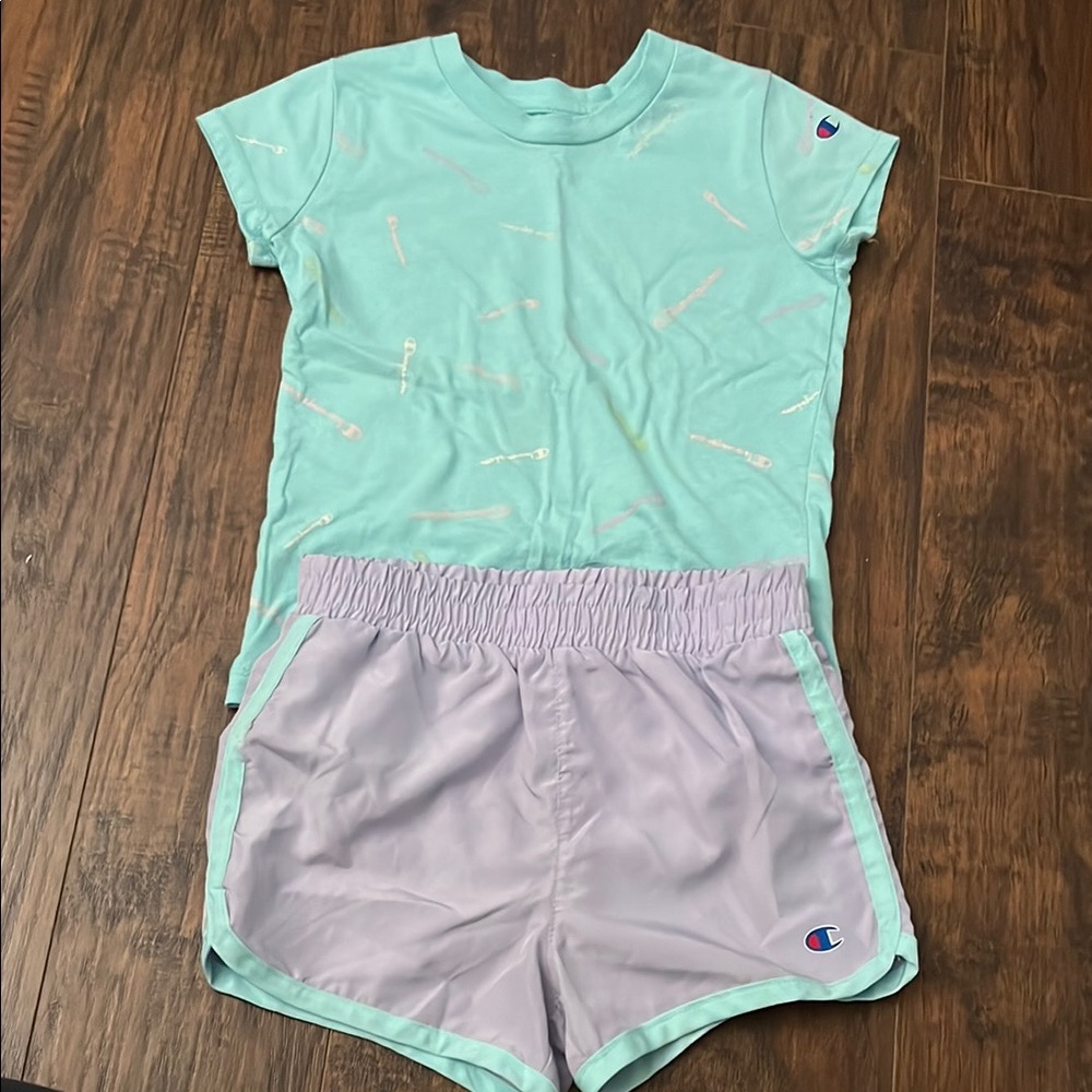 Champion turquoise blue Tee and Lavender Shorts Set